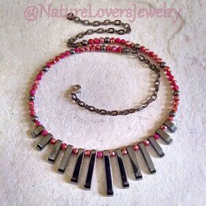 Grounded ~ Calming ~ Gorgeous! Graduated Hematite Fan Necklace with Pink Beads